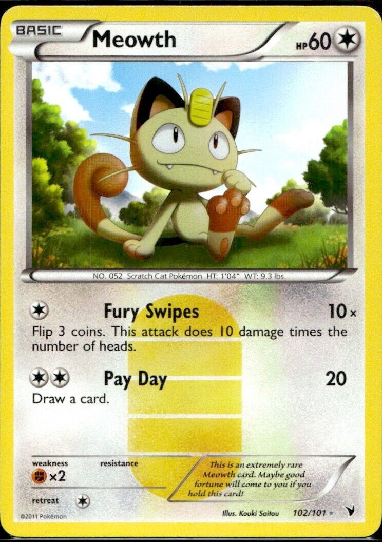 Pokemon Meowth 102/101 B&W Noble Victories Near Mint Condition