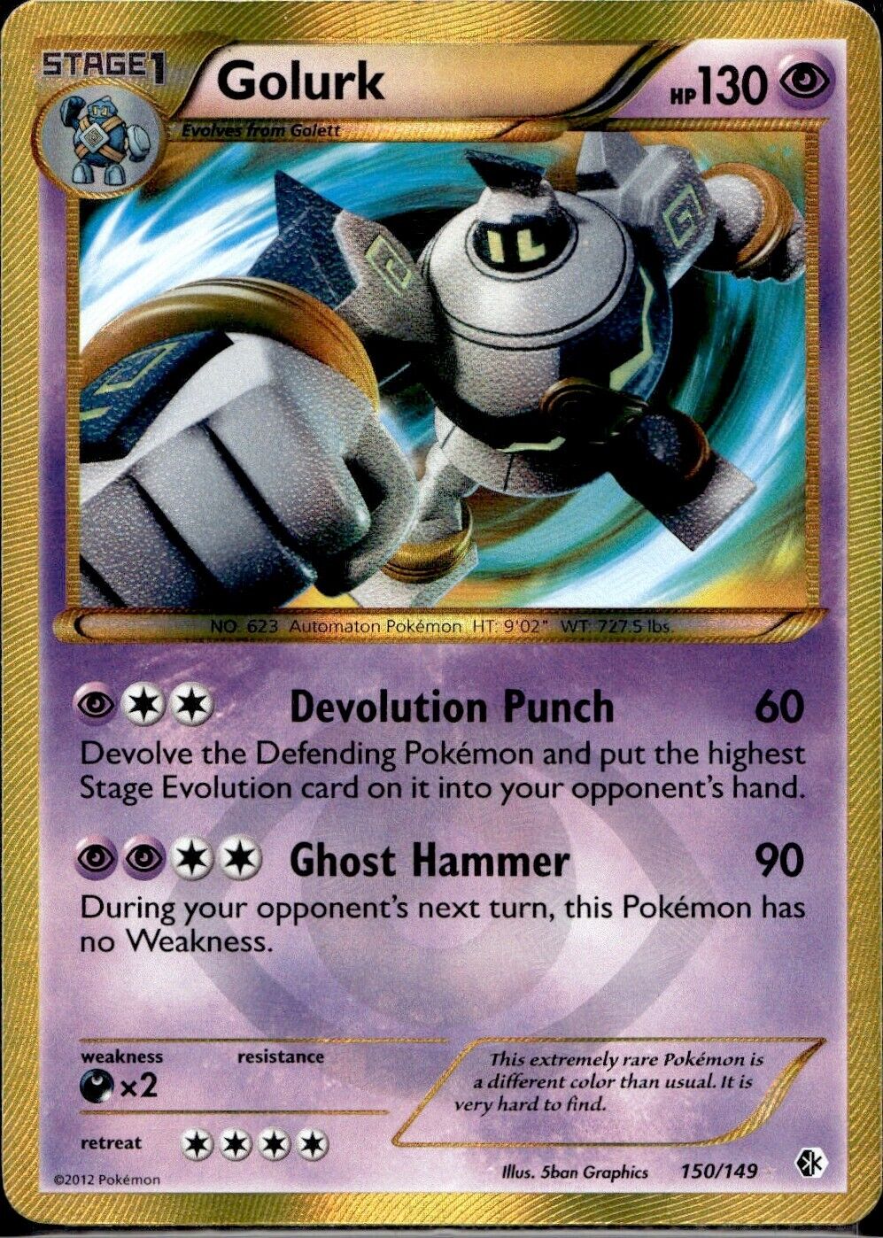Pokemon Golurk 150/149 Secret Rare B&W Boundaries Crossed Light Play Condition