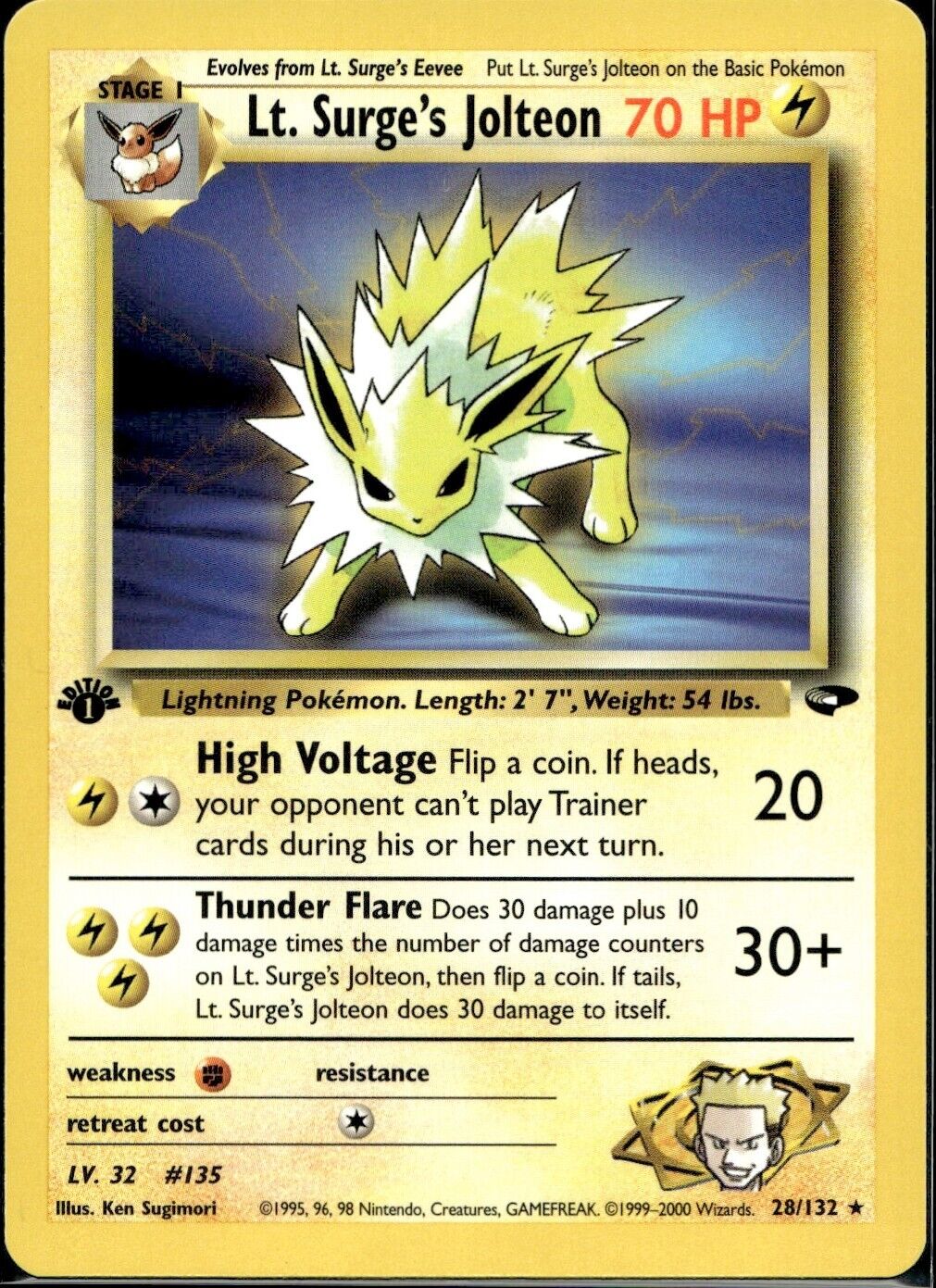 Pokemon Jolteon 28/132 WOTC Gym Challenge 1st Edition Near Mint Condition