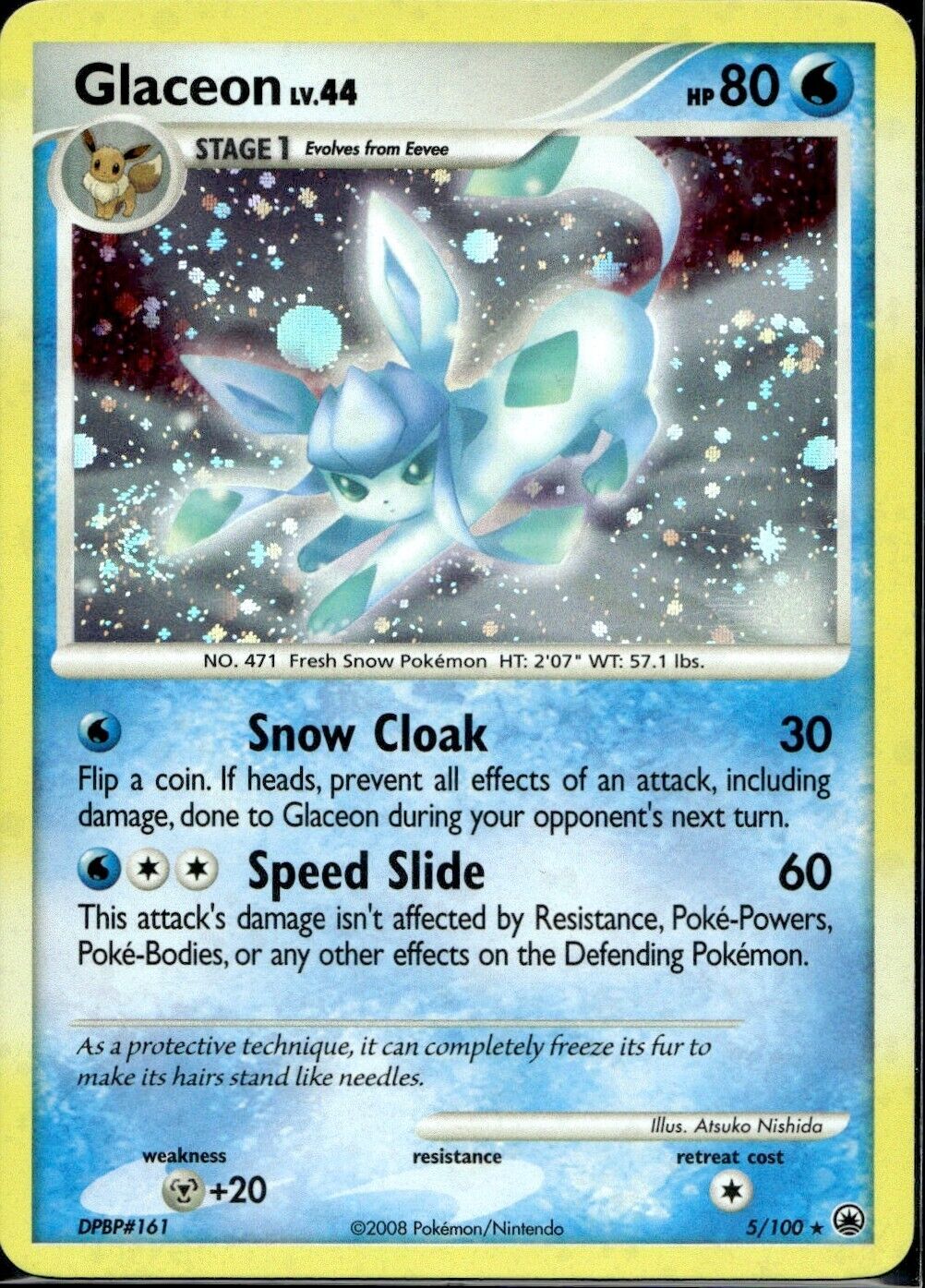 Pokemon Glaceon 5/100 D&P Majestic Dawn Holo Light Play Condition