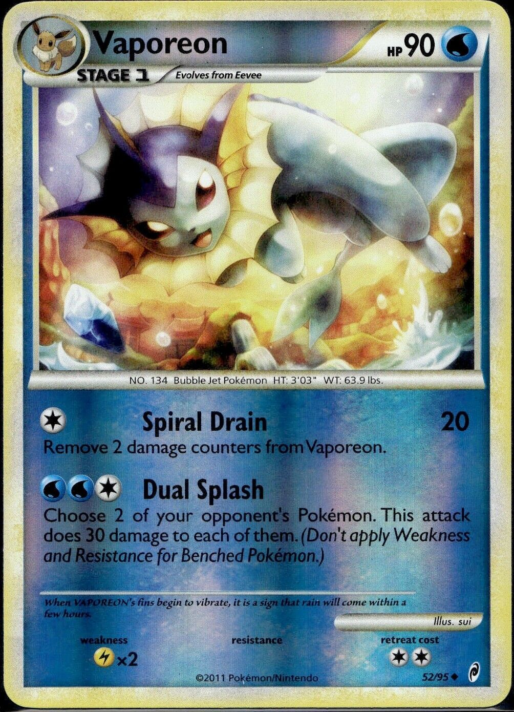 Pokemon Vaporeon 52/95 Reverse Call of Legends Near Mint Condition