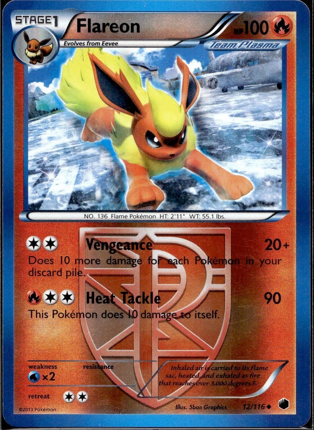 Pokemon Flareon 12/116 Reverse B&W Plasma Freeze Near Mint Condition