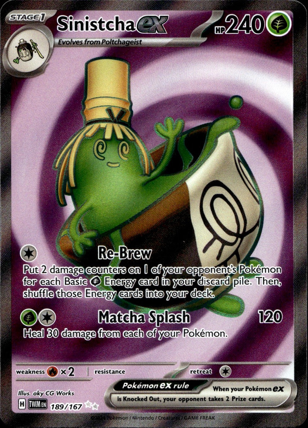 Sinistcha ex 189/167 Ultra Rare Twilight Masquerade Pokemon Near Mint