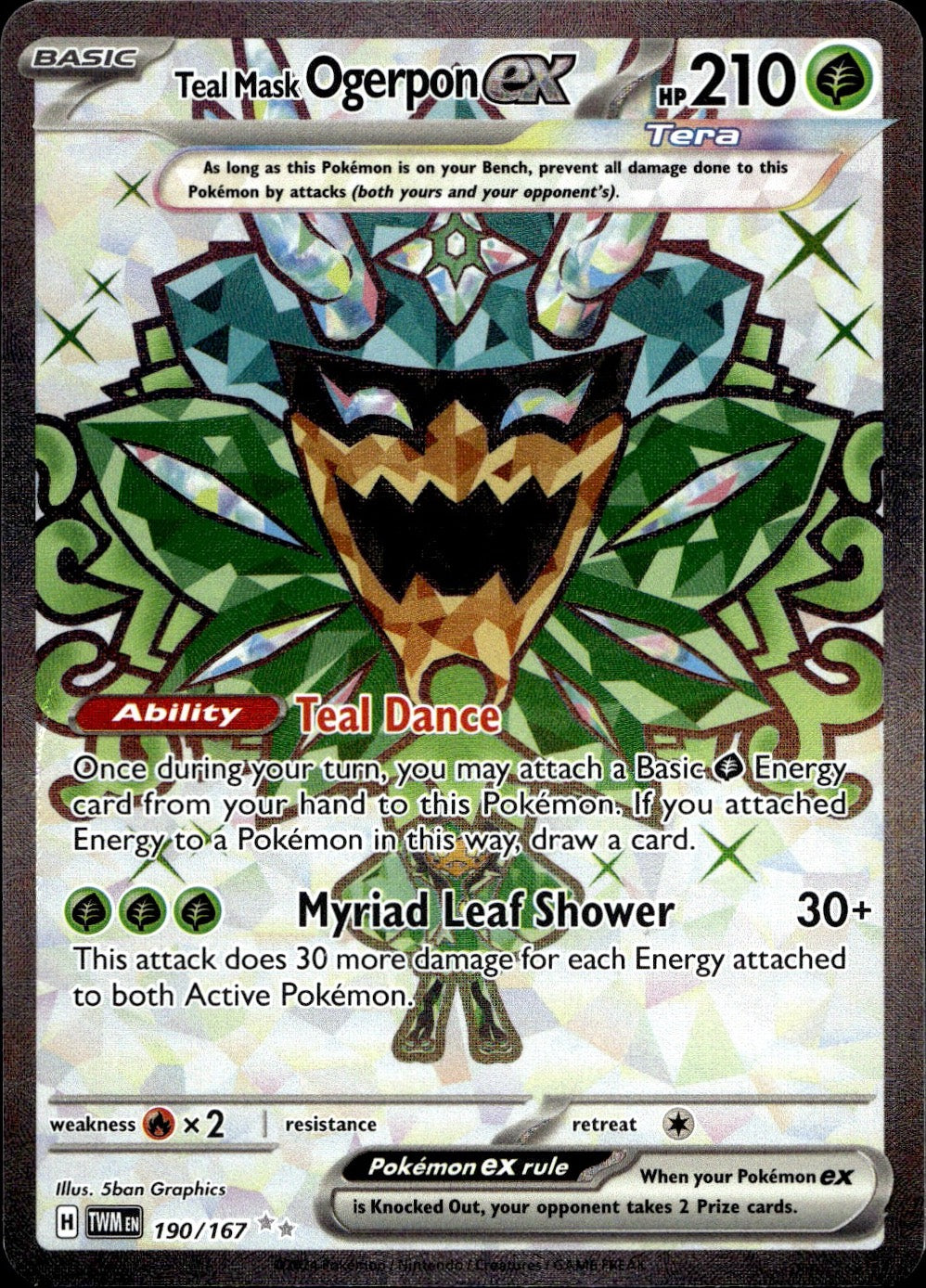 Teal Mask Ogerpon ex 190/167 Ultra Rare Twilight Masquerade Pokemon Near Mint