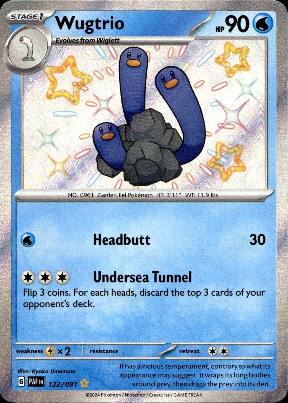 Wugtrio 122/091 Shiny Rare Paldean Fates Pokemon Near Mint