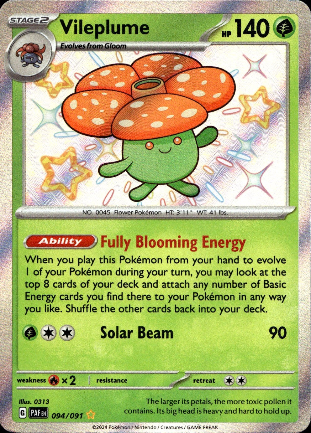 Vileplume 094/091 Shiny Rare Paldean Fates Pokemon Near Mint