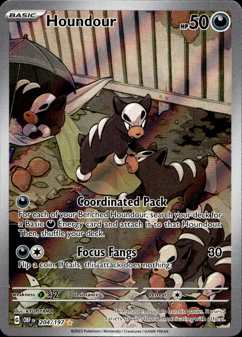 Houndour 204/197 Illustration Rare Obsidian Flames Pokemon Near Mint