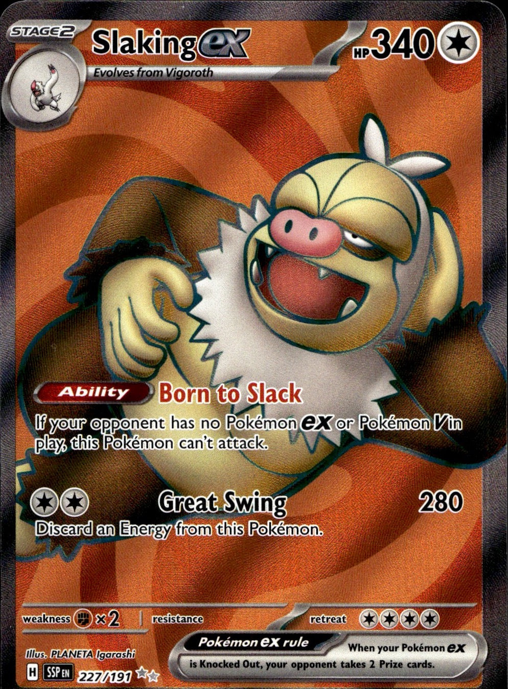 Slaking ex 227/191 Ultra Rare Surging Sparks Pokemon Near Mint