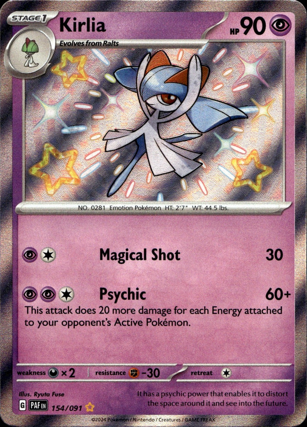 Kirlia 154/091 Shiny Rare Paldean Fates Pokemon Near Mint