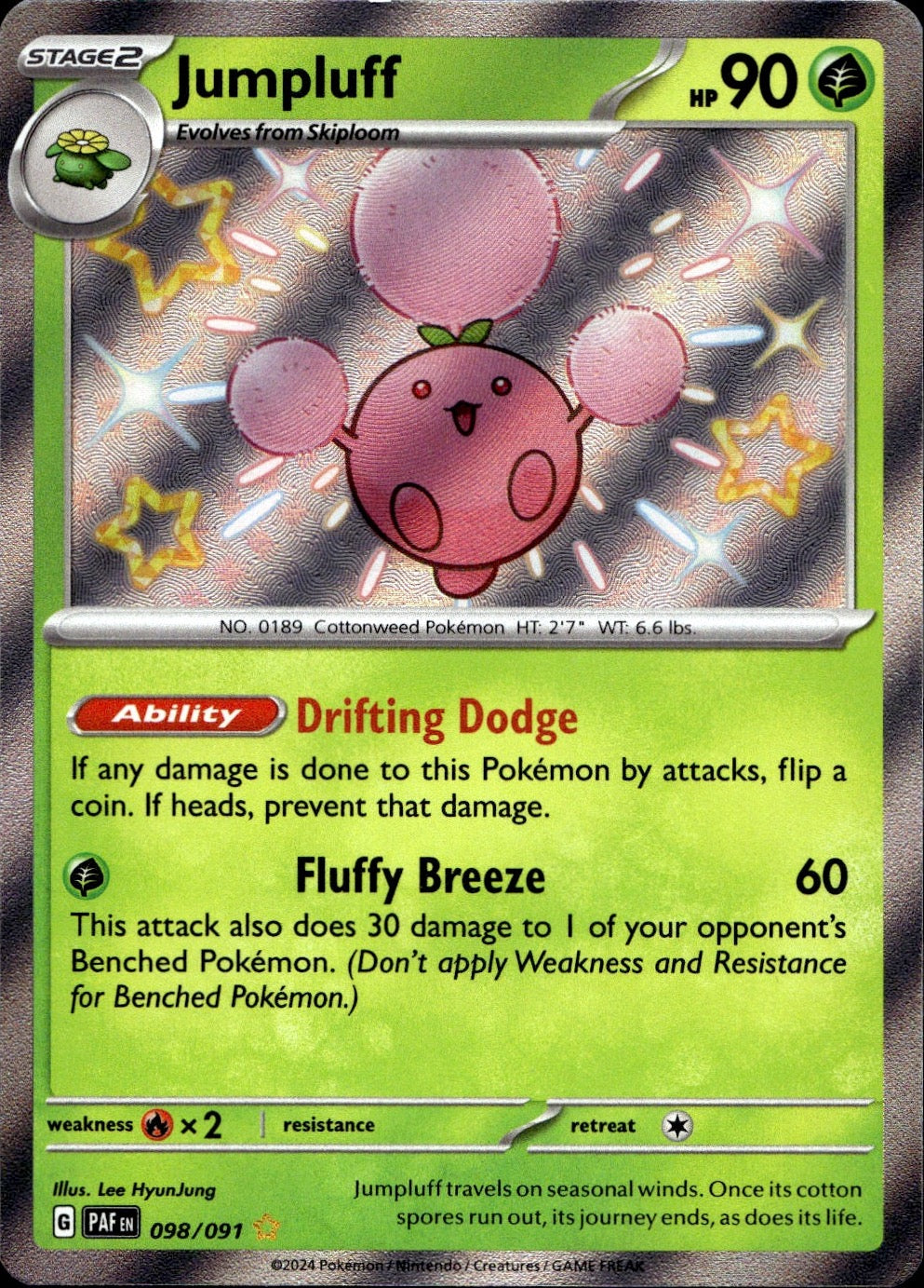 Jumpluff 098/091 Shiny Rare Paldean Fates Pokemon Near Mint