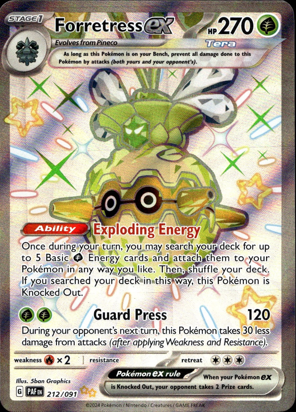 Forretress ex 212/091 Shiny Ultra Rare Paldean Fates Pokemon Near Mint