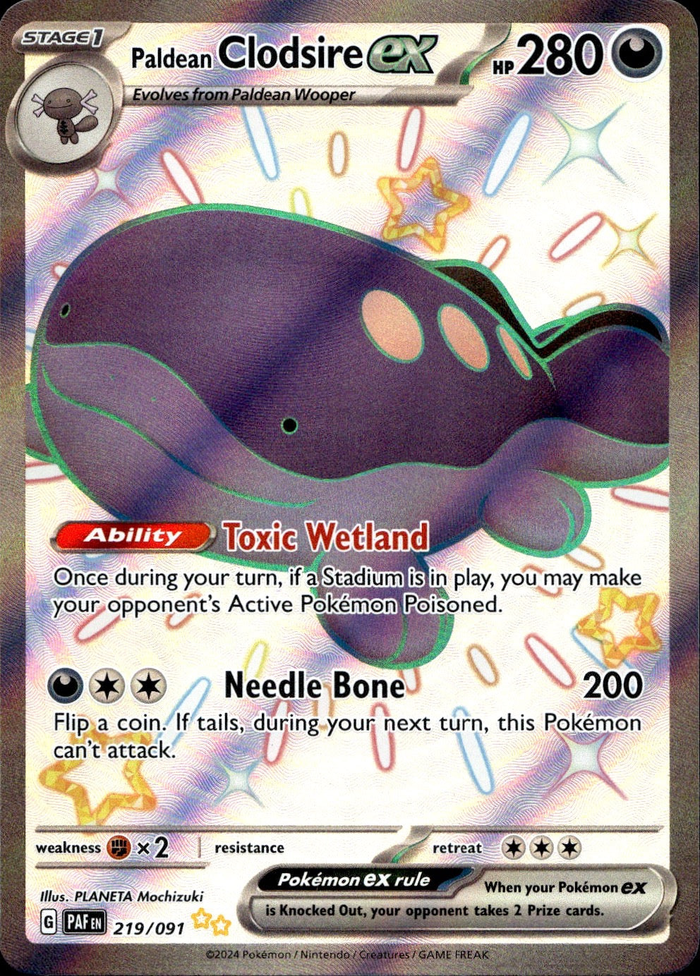 Paldean Clodsire ex 219/091 Shiny Ultra Rare Paldean Fates Pokemon Near Mint