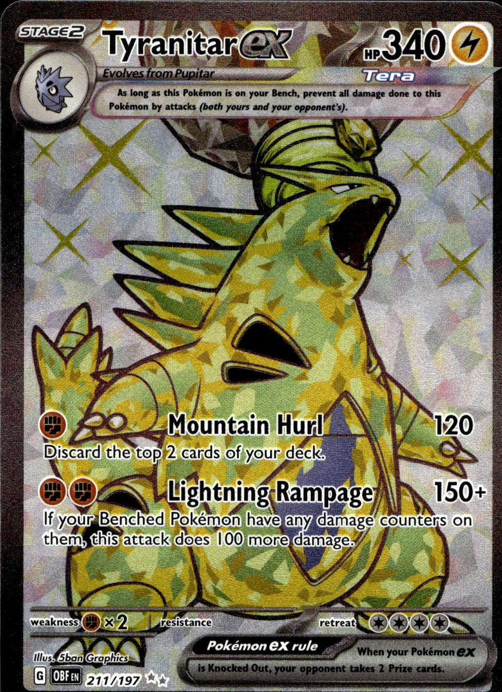Tyranitar ex 211/197 Ultra Rare Obsidian Flames Pokemon Near Mint