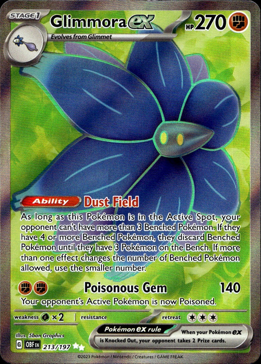 Glimmora ex 213/197 Ultra Rare Obsidian Flames Pokemon Near Mint