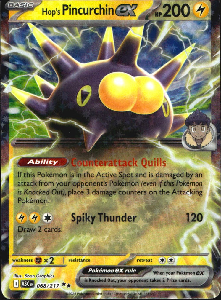 Hop's Pincurchin ex 068/217 Ascended Heroes Double Rare Pokemon Holo Near Mint