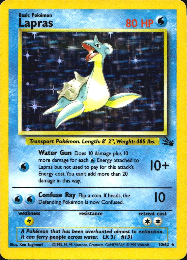 Lapras 10/62 Rare Fossil Pokemon Unlimited Holo Lightly Played