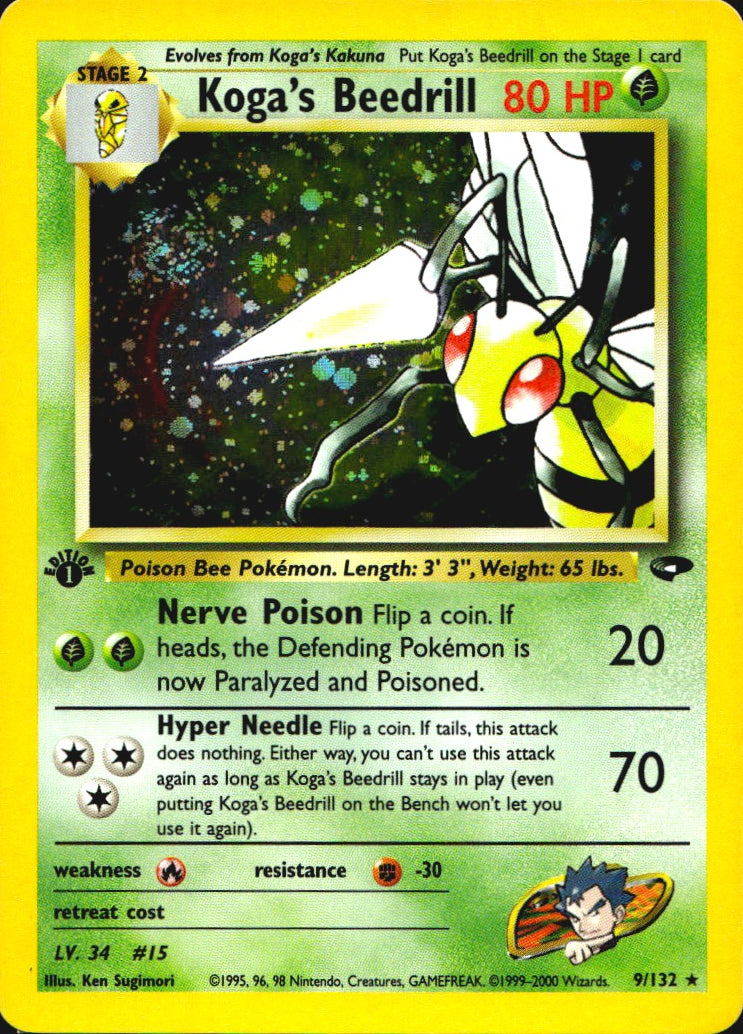 Koga's Beedrill 9/132 Rare Gym Challenge Pokemon 1st Edition Holo Near Mint