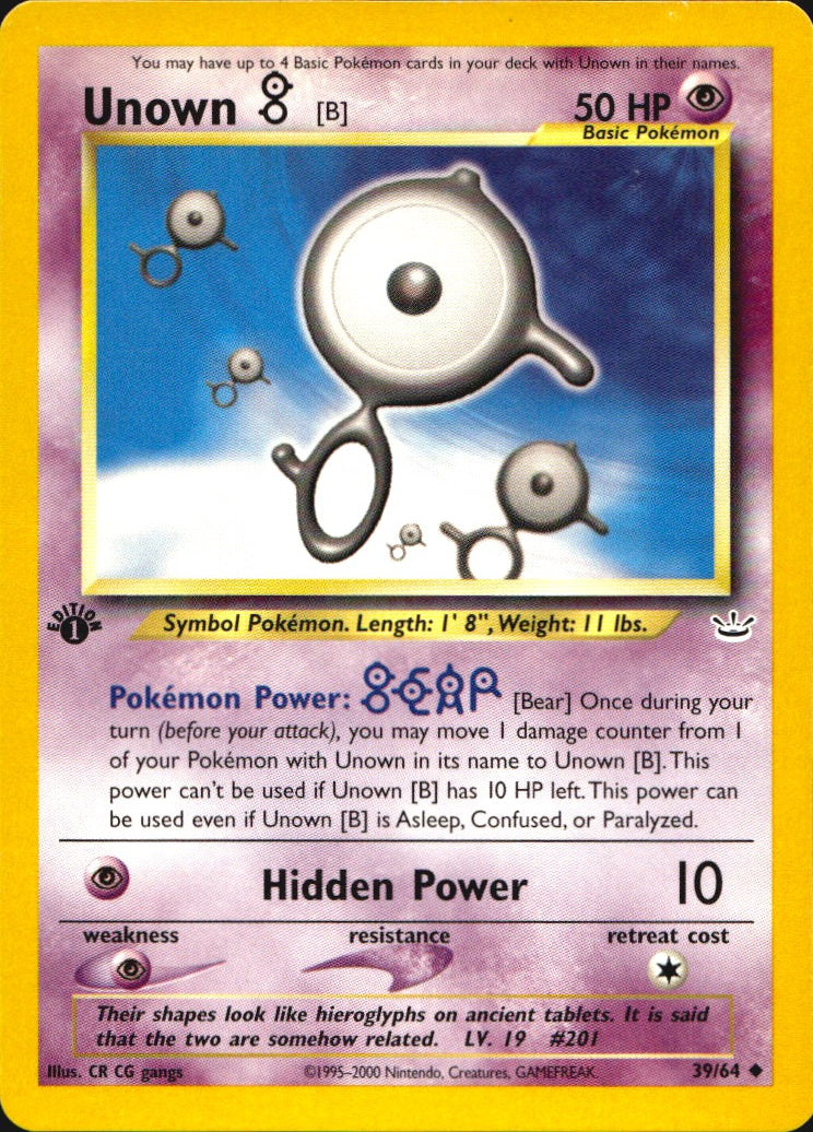 Unown [B] 39/64 Neo Revelation Uncommon Pokemon 1st Edition Near Mint