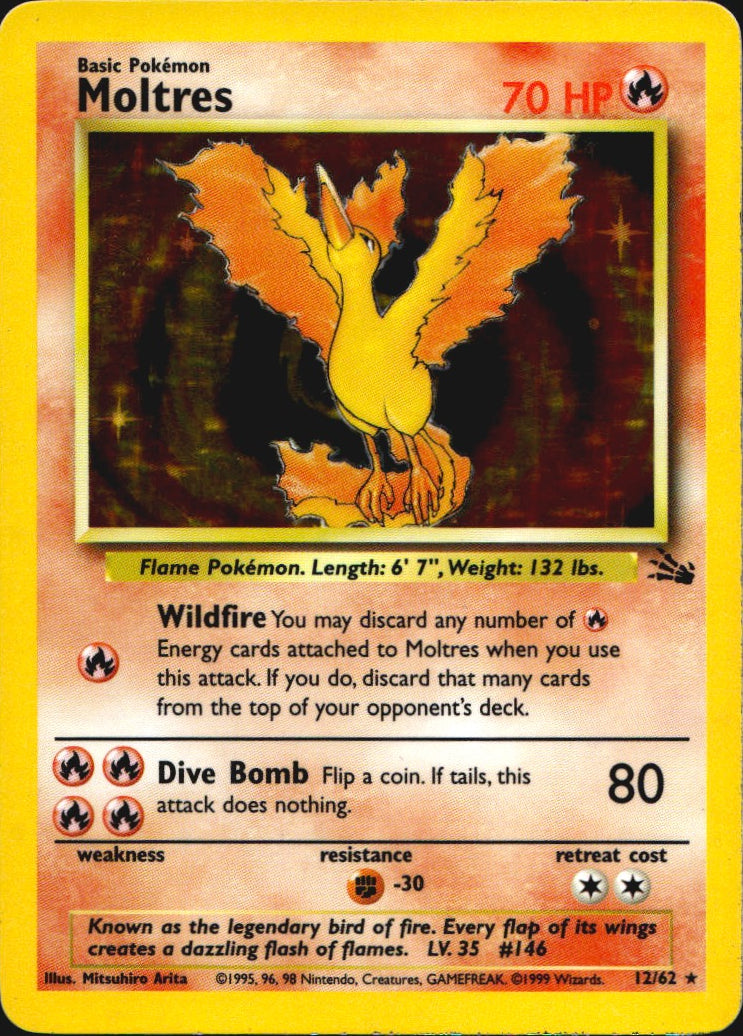 Moltres 12/62 Holo Rare Fossil Pokemon Moderately Played