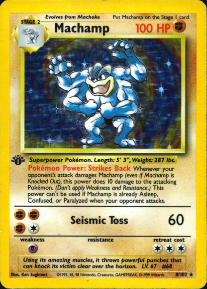 Machamp 8/102 Holo Rare Base Set Unlimited Pokemon Heavily Played