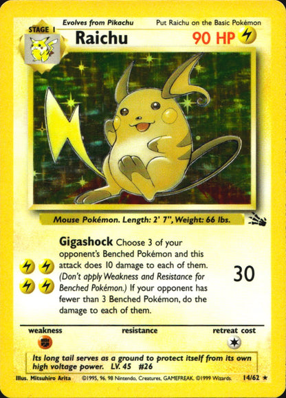 Raichu 14/62 Rare Fossil Pokemon Unlimited Holo Near Mint