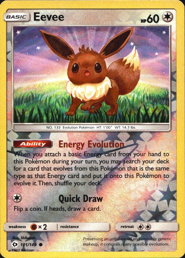 Eevee 101/149 Common SM Base Set Pokemon Reverse Holo Near Mint