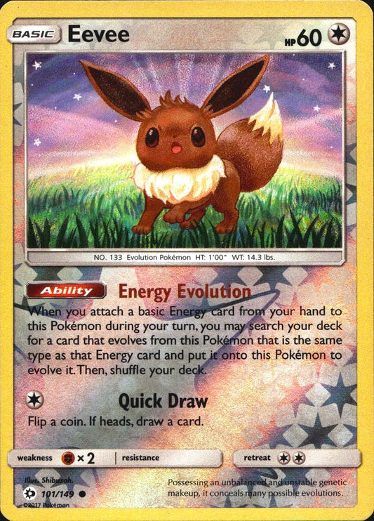 Eevee 101/149 Common SM Base Set Pokemon Reverse Holo Near Mint