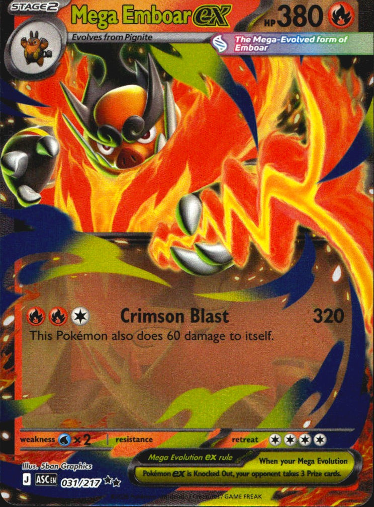 Mega Emboar ex 031/217 Ascended Heroes Double Rare Pokemon Holo Near Mint
