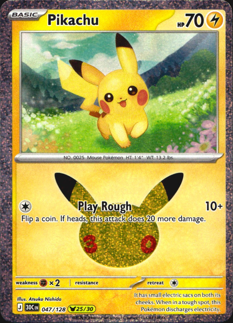 Pikachu 047/128 ME: 30th Celebration Holo Pikachu Rare Pokemon Near Mint