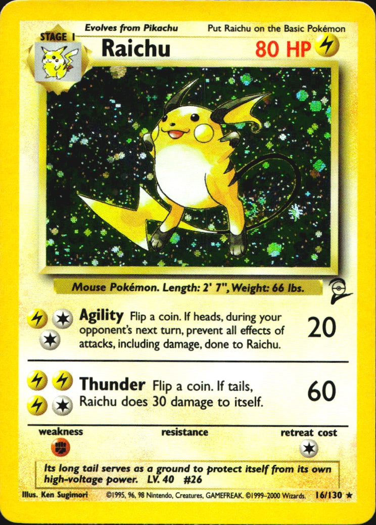 Raichu 16/130 Holo Rare Base Set 2 Pokemon Near Mint