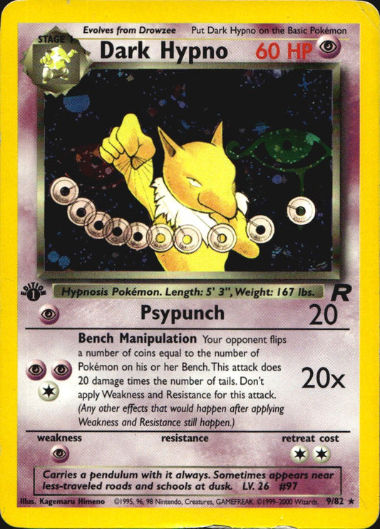 Dark Hypno 9/82 Holo Rare Team Rocket Pokemon 1st Edition Holo Moderately Played