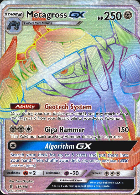 Metagross GX (Secret) 157/145 Guardians Rising Holo Secret Rare Pokemon LP