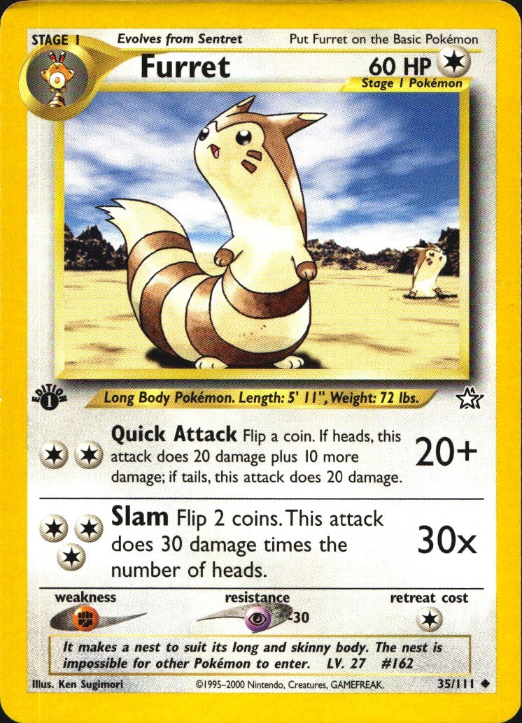 Furret 35/111 Uncommon Neo Genesis Pokemon 1st Edition Near Mint