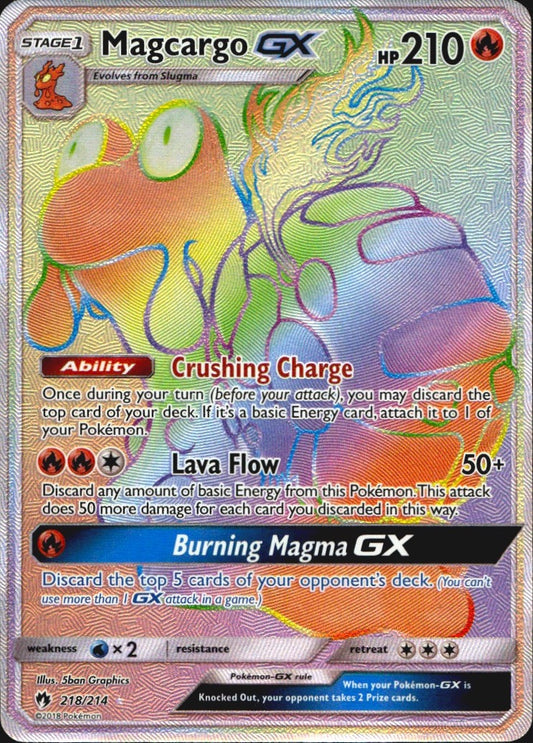 Magcargo GX 218/214 Lost Thunder Rainbow Rare Pokemon Holo Near Mint