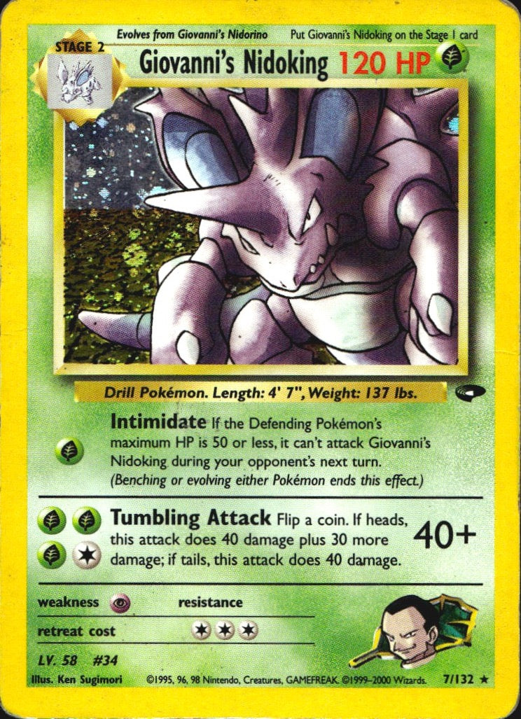 Giovanni's Nidoking 7/132 Holo Rare Gym Challenge Pokemon Heavily Played