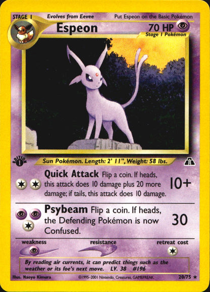 Espeon 20/75 Neo Discovery Rare Pokemon 1st Edition Near Mint