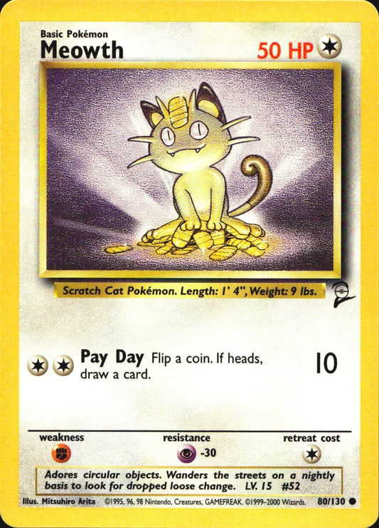Meowth 80/130 Base Set 2 Common Pokemon Near Mint