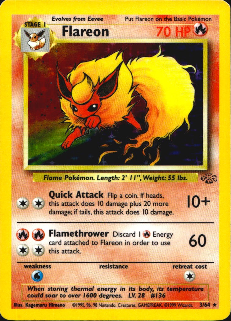 Flareon 3/64 Holo Rare Jungle Pokemon Near Mint