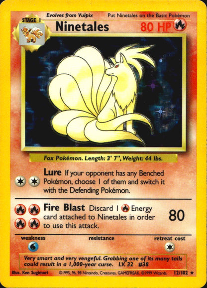 Ninetales 12/102 Holo Rare Base Set Unlimited Pokemon Lightly Played