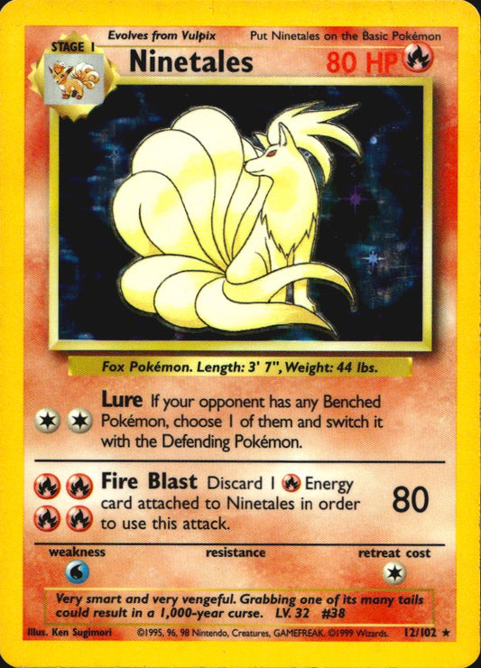 Ninetales 12/102 Holo Rare Base Set Unlimited Pokemon Lightly Played