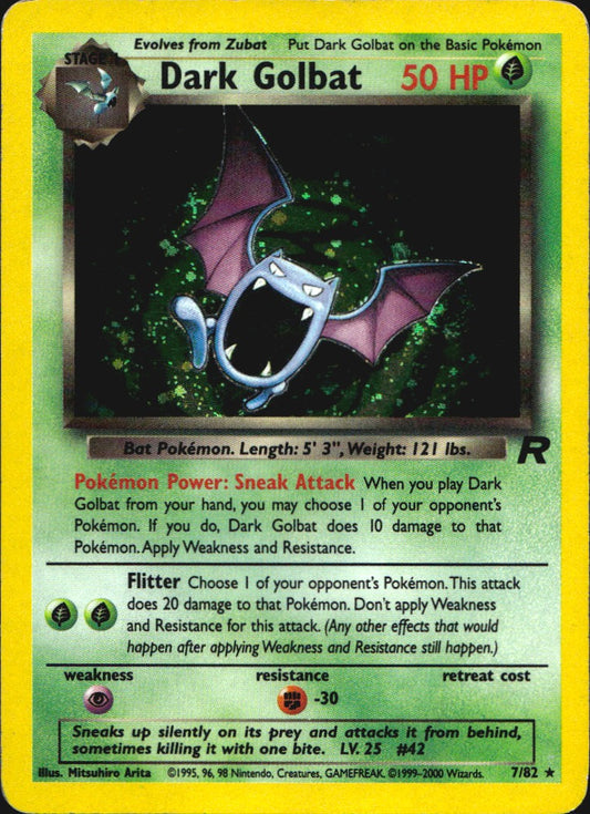 Dark Golbat 7/82 Holo Rare Team Rocket Pokemon Moderately Played