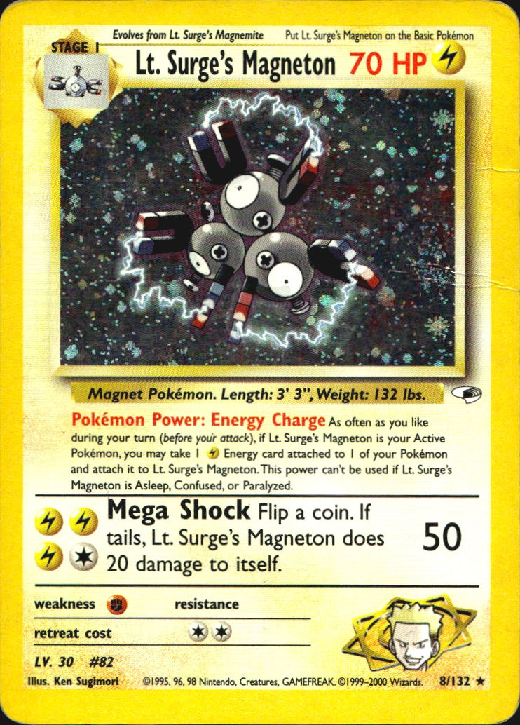 Lt. Surge's Magneton 8/132 Holo Rare Gym Heroes Pokemon Moderately Played
