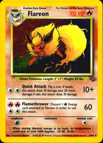 Flareon 3/64 Rare Jungle Pokemon Unlimited Holo Near Mint