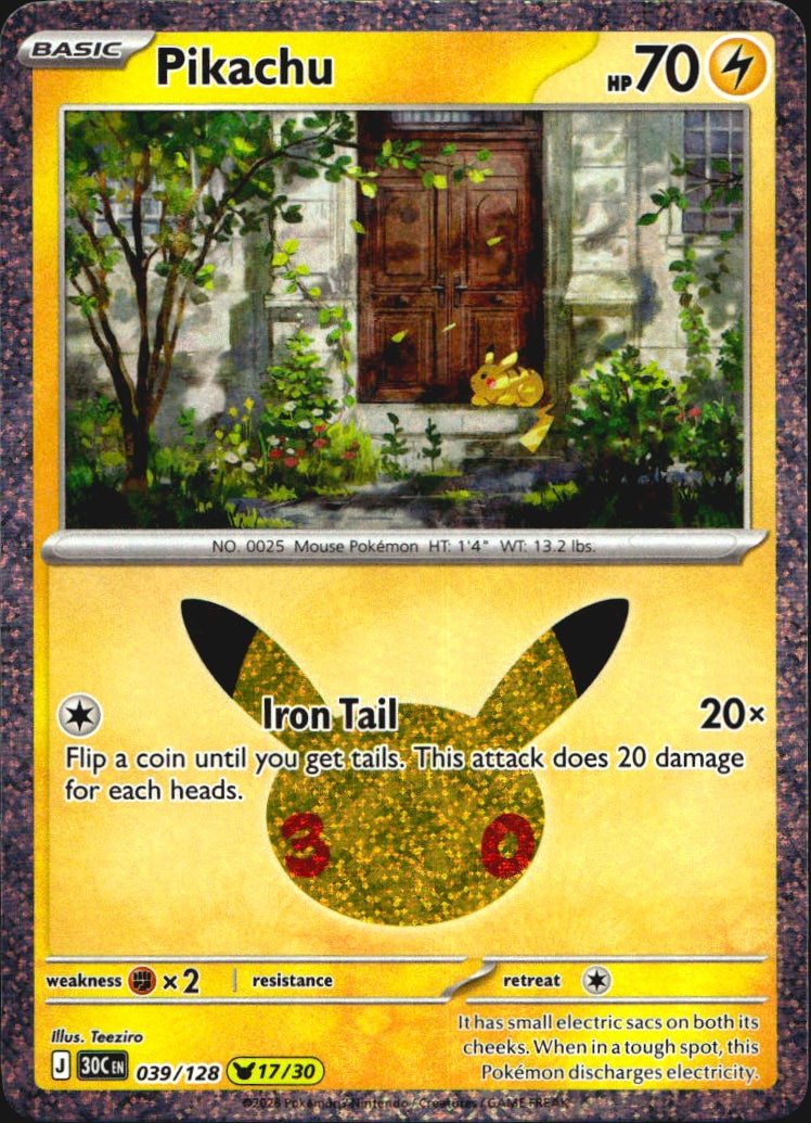 Pikachu 039/128 ME: 30th Celebration Holo Pikachu Rare Pokemon Near Mint