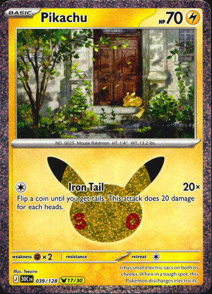 Pikachu 039/128 ME: 30th Celebration Holo Pikachu Rare Pokemon Near Mint