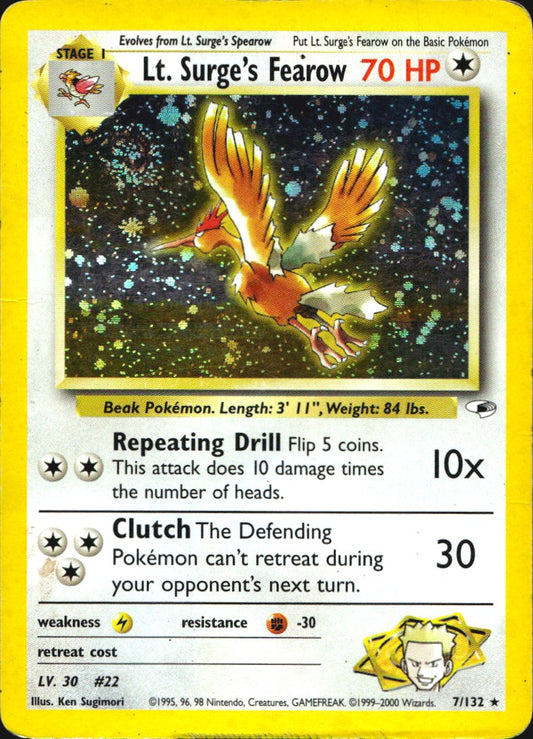 Lt. Surge's Fearow 7/132 Holo Rare Gym Heroes Pokemon Heavily Played
