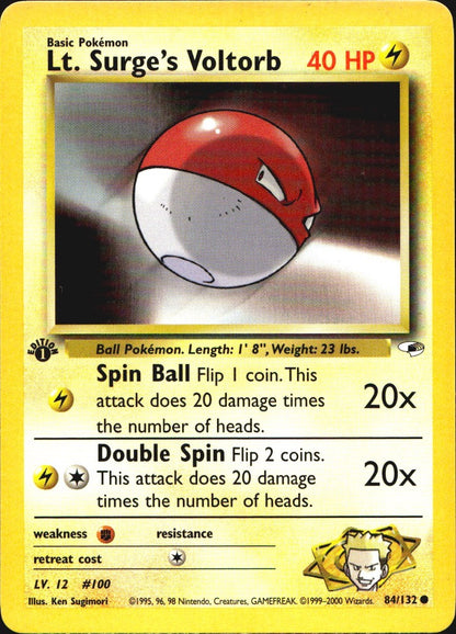 Lt. Surge's Voltorb 84/132 Gym Heroes Common Pokemon 1st Edition Near Mint