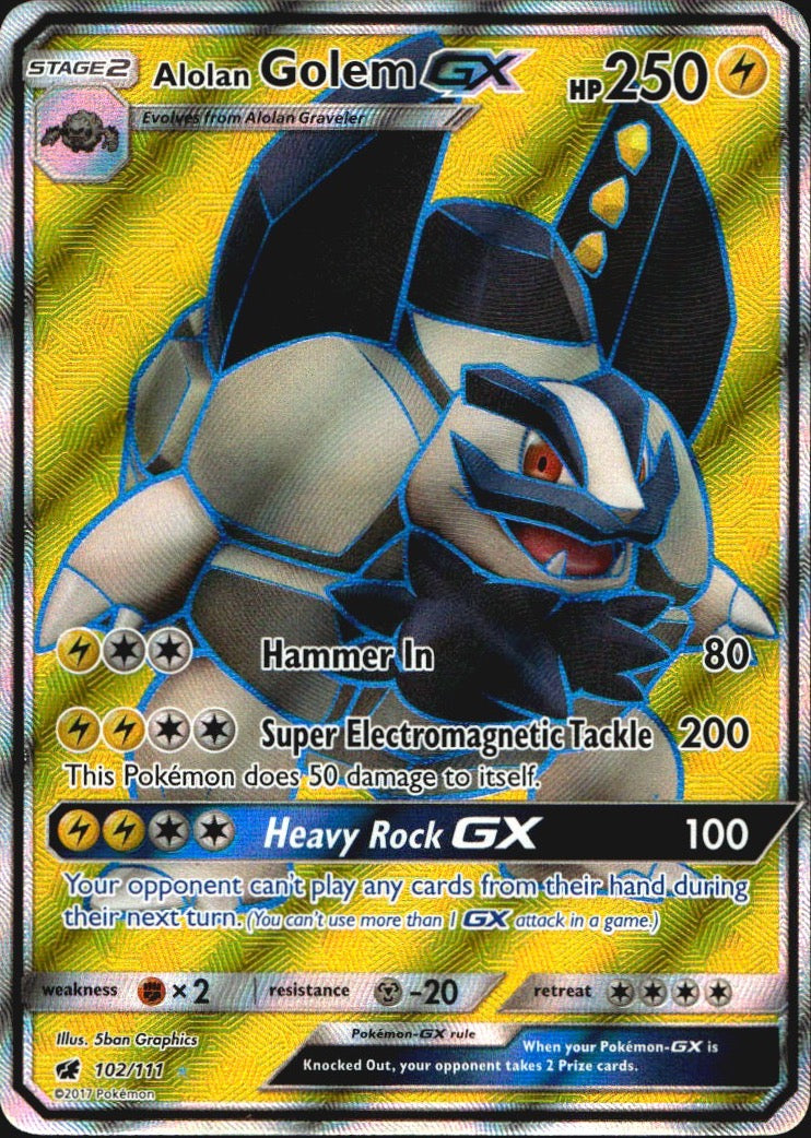 Alolan Golem GX 102/111 Crimson Invasion Ultra Rare Pokemon Holo Near Mint