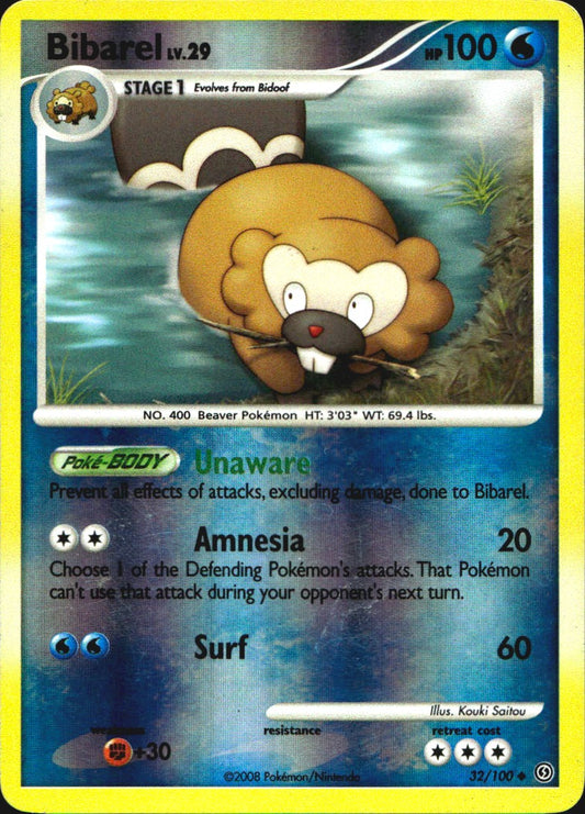 Bibarel 32/100 Stormfront Uncommon Pokemon Reverse Holo Moderately Played