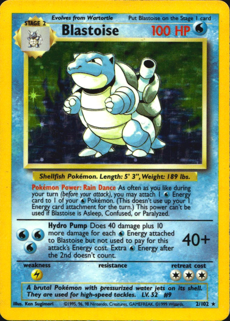 Blastoise 2/102 Holo Rare Base Set Unlimited Pokemon Lightly Played